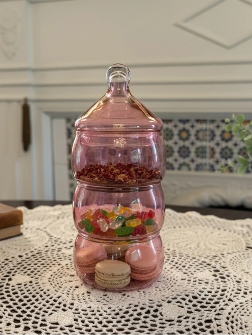Princess House Heritage Glass 3-Tier Stacked Candy & Snack Jar Apothecary Jar